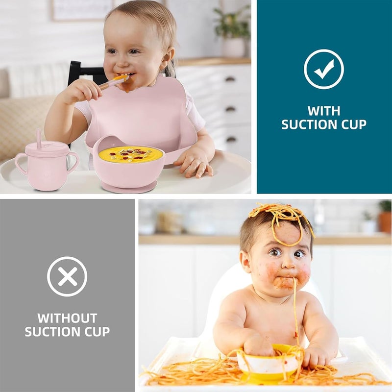 Dormlony 100% Silicone baby feeding set,BPA free Baby dishes set with Suction Bowl Divided Plate,Toddler Self Feeding Dish Set with Spoons Forks Sippy Cup And Bib, Baby Eating Utensils (Lilac) - Image 5